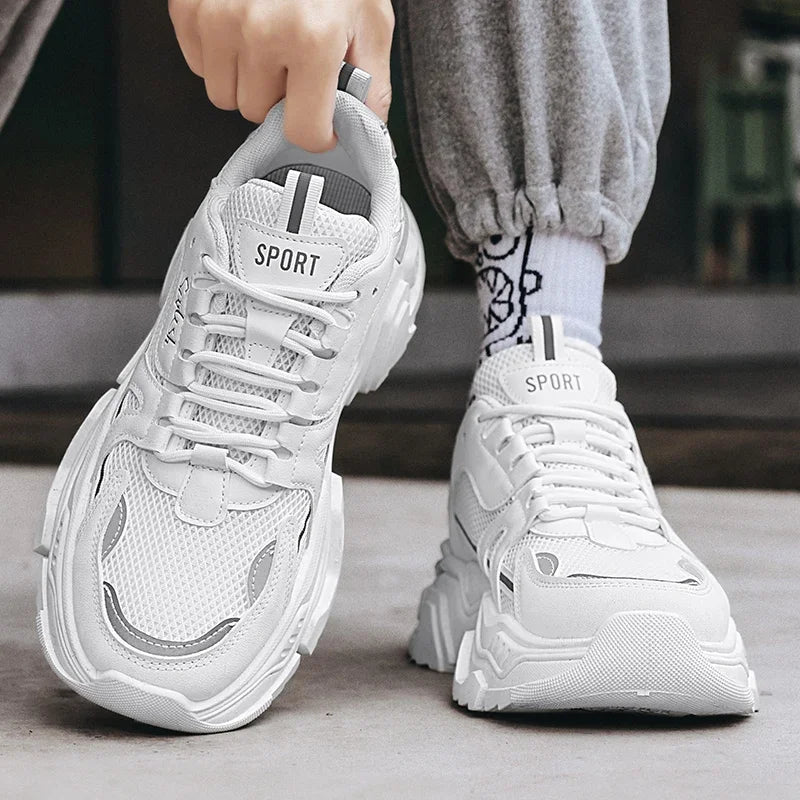 Men's thick soled casual mesh panel shoes summer breathable/soft soled running shoes outdoor fashion sports shoes male sneakers