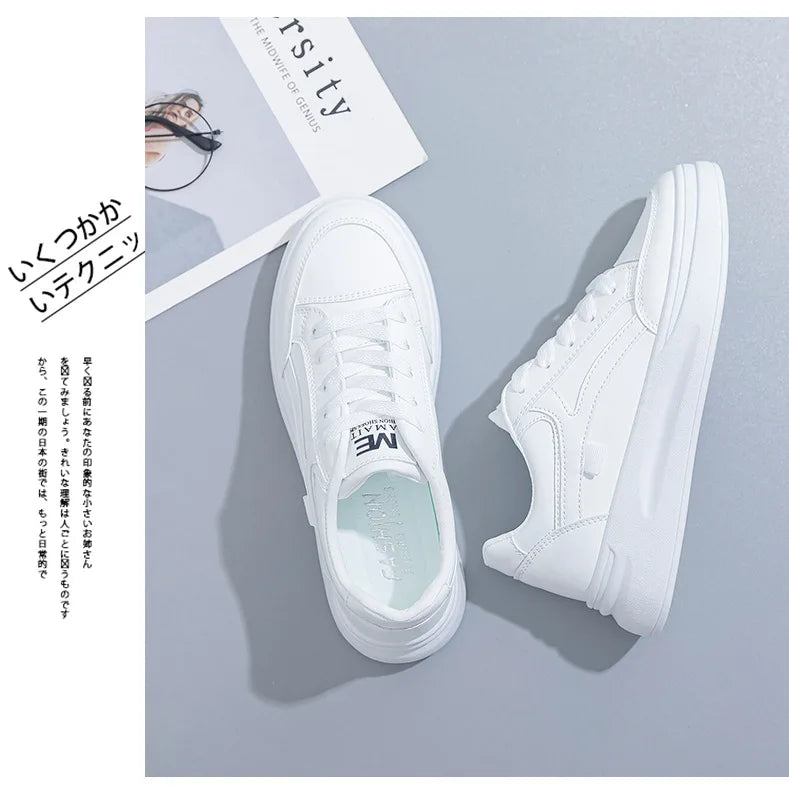 Outdoor Women Walking Shoes Skateboarding Shoes Women Sneakers/PU Leather Lace-Up Breathable Jogging Casual Sneakers