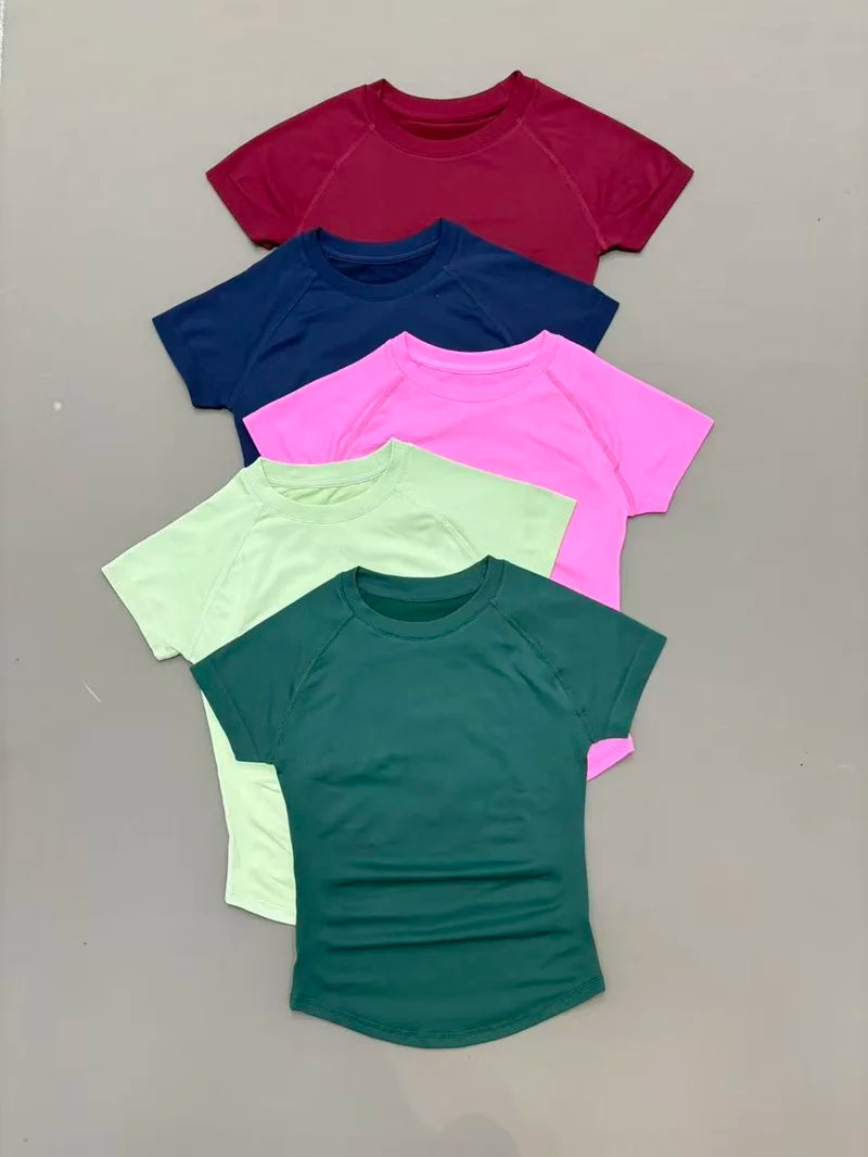 Women Sports T-Shirt Round Neck Short Sleeve Breathable Stretchy Tops/Gym Fitness Yoga Running Workout Casual Athletic Shirts