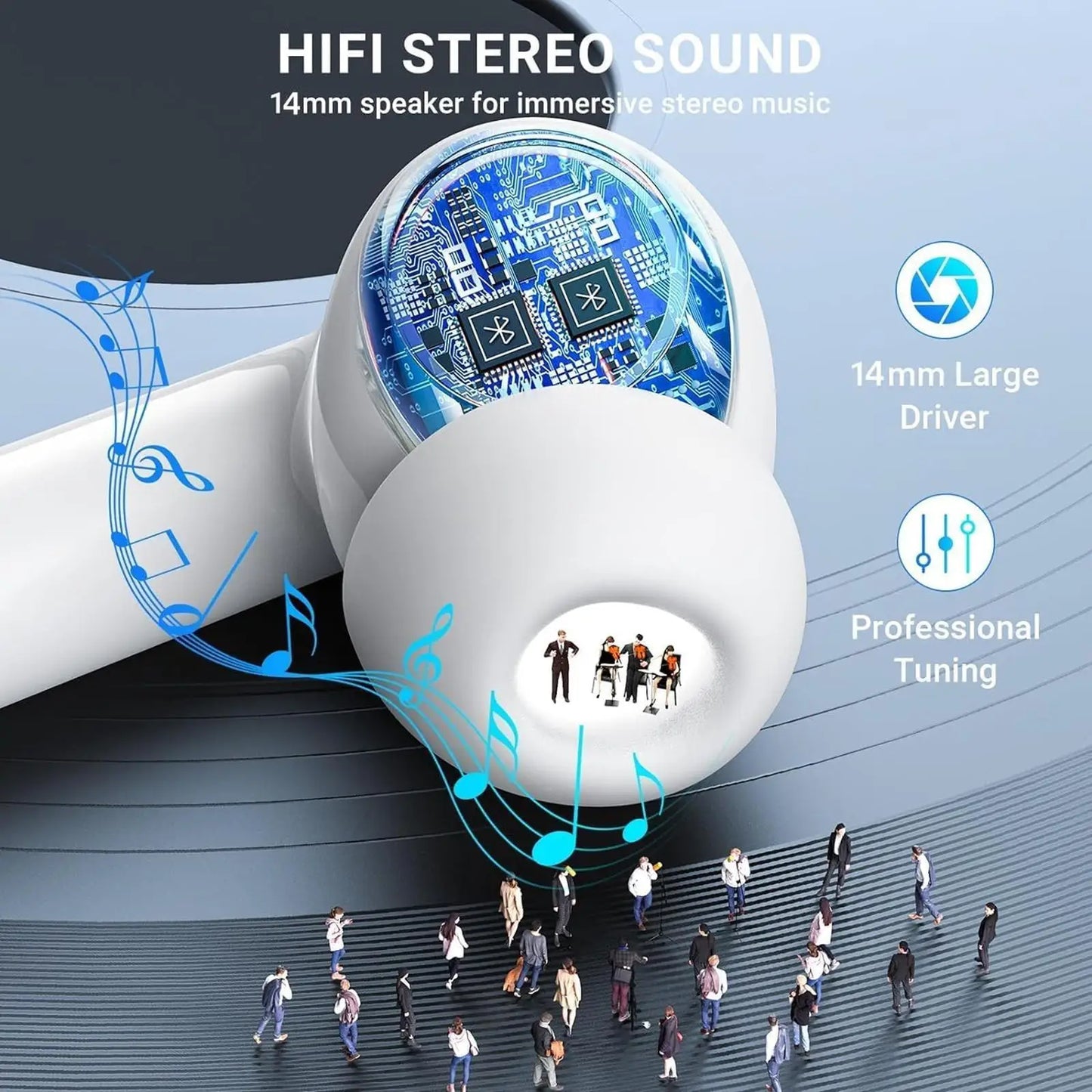Portable Wireless Audio Headset Bluetooth 5.4 Earphones 3D Stereo/Wireless Earbuds with USB-C Charging Case Sports Audio Calls