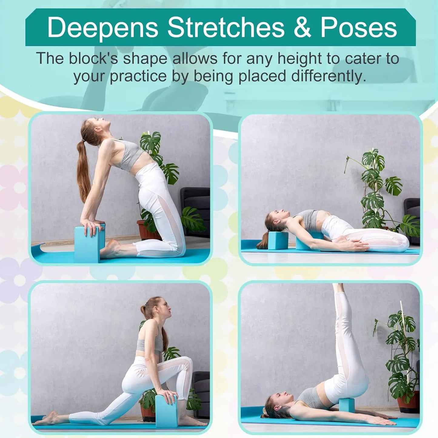 18 Pcs Yoga Block and Strap Set 9 x 6 x 3 Inch EVA Foam/Non Slip Brick 8 ft Yoga Straps for Stretching D Ring Design