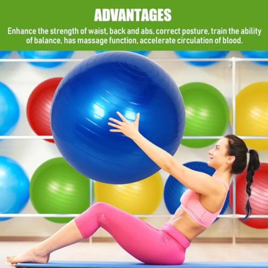 4 Pcs 26 Inch Yoga Exercise Ball for Pilates Pregnancy Birthing Fitness/with Quick Pump Anti Burst in Blue for Improved Posture