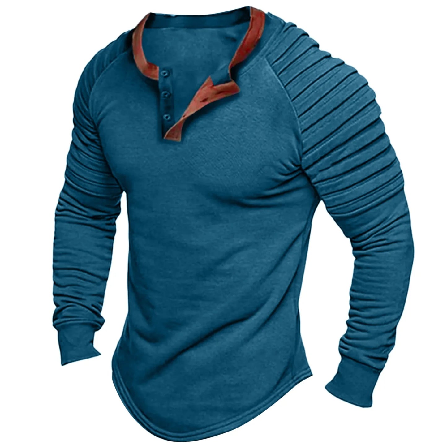 Men's Ruched Long Sleeve T-Shirts Sport Casual Half Button/Round Neck Pullovers Tops Vintage Loose Leisure Slim Clothing