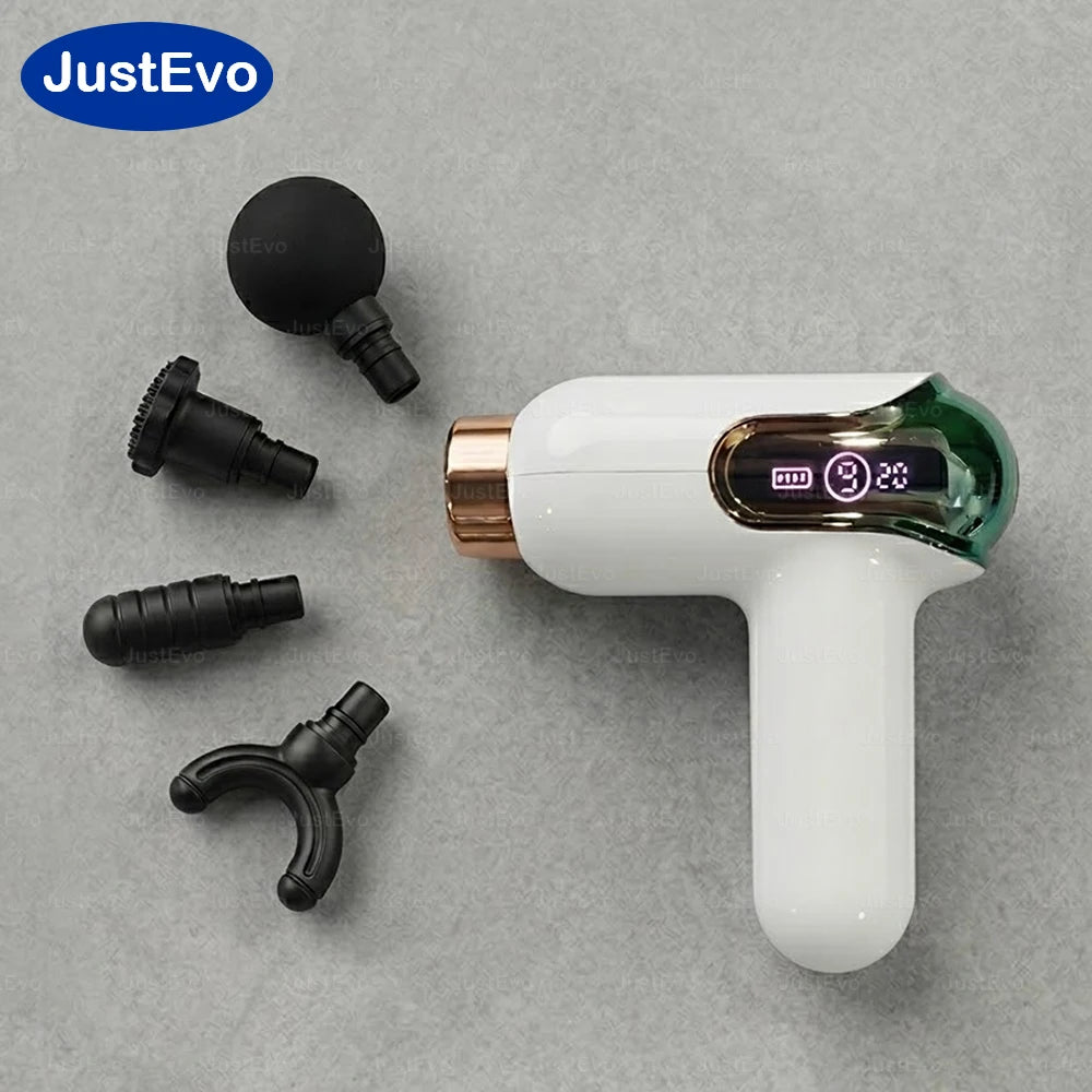 JustEvo Portable Massage Gun 9 Speeds Percussion Massager with 4 Heads/Smart LCD Screen Type-C Rechargeable Body Relaxer