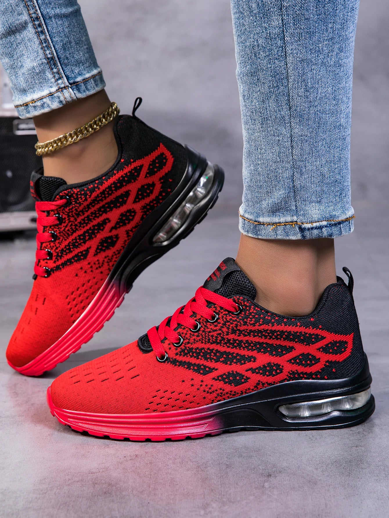 Women Air Cushion Running Sneakers Breathable Knit Mesh Shock Absorbing/Non Slip Lightweight Lace Up Sports Shoes Outdoor Walking Shoes