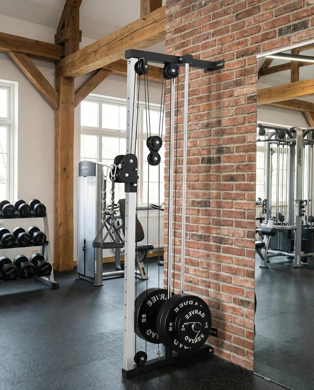 Wall Mount Cable Station Dual Pulley Cable Crossover Machine/LAT Pulldown Bar & Foot Board for Home Gym Strength Training