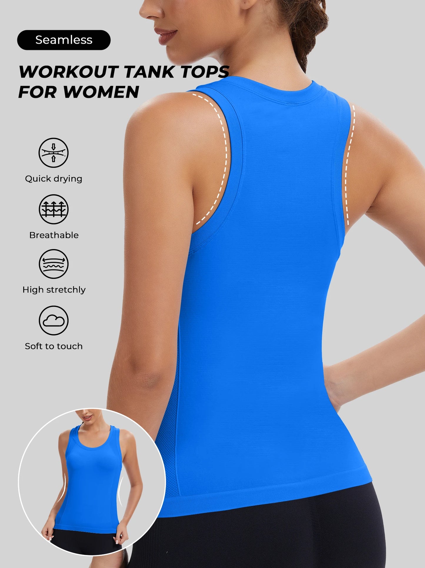 Workout Tank Tops for women Racerback Tank tops/Seamless Gym Tops Sleeveless Athletic Yoga Running Shirts