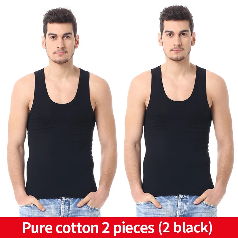 Men's solid color basic cotton narrow shoulder vest fashion/casual men's T-shirt sports fitness Joker round neck youth vest