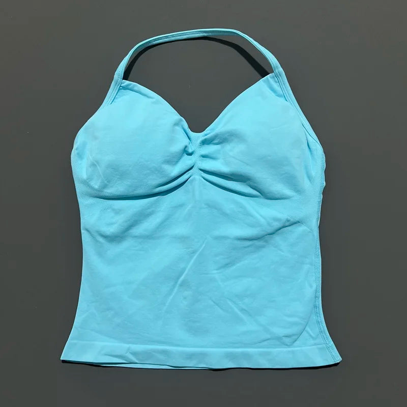 Histello Longline Strappy Top Women Sports Yoga Vest Fitness Tank Top/Gym Beautiful Open Back Bra Running Workout Halter