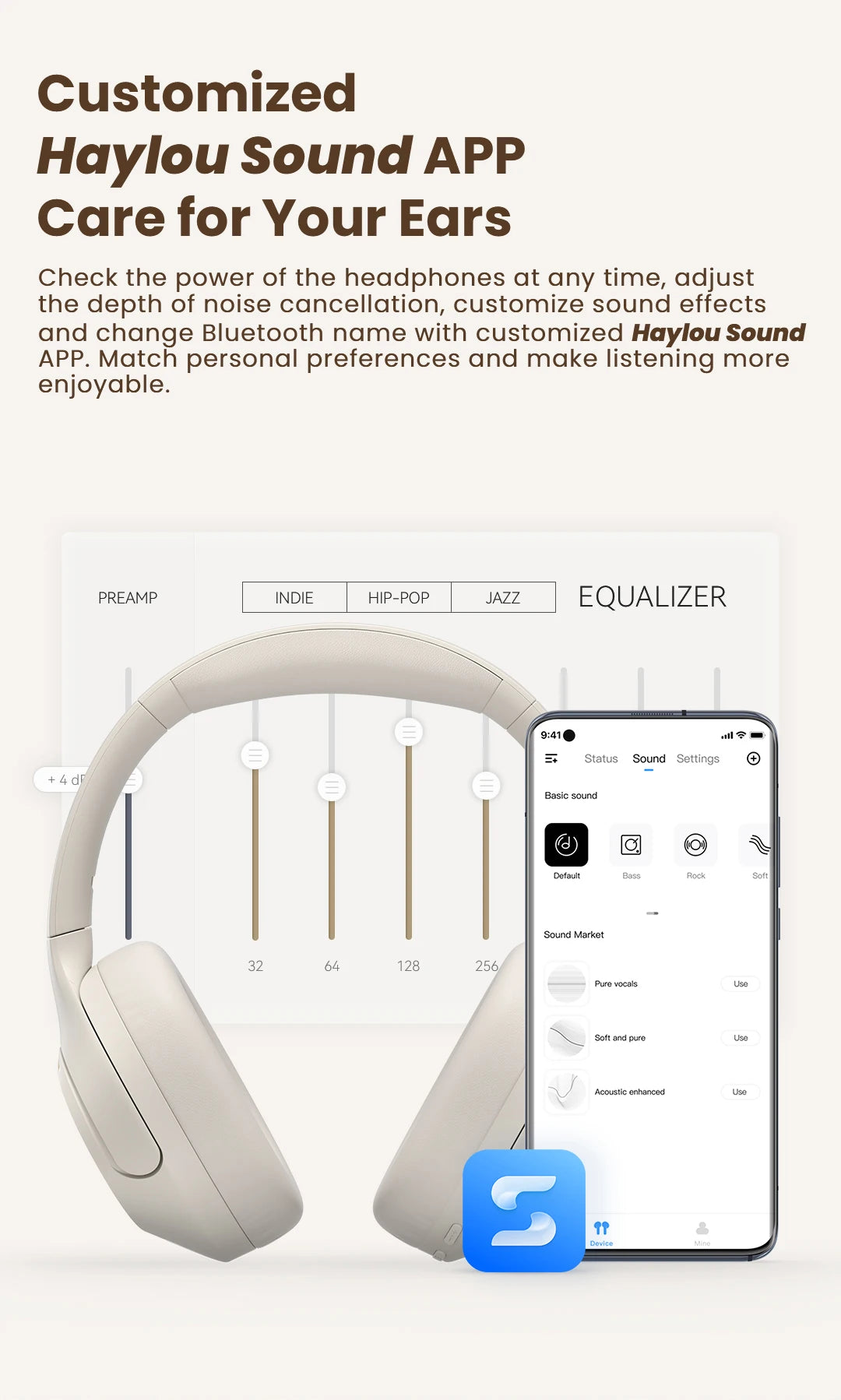 HAYLOU S35 ANC Wireless Bluetooth Headphones 42dB ANC ENC/Over-ear Headphone Noise Cancellation 60H Playtime Earphones