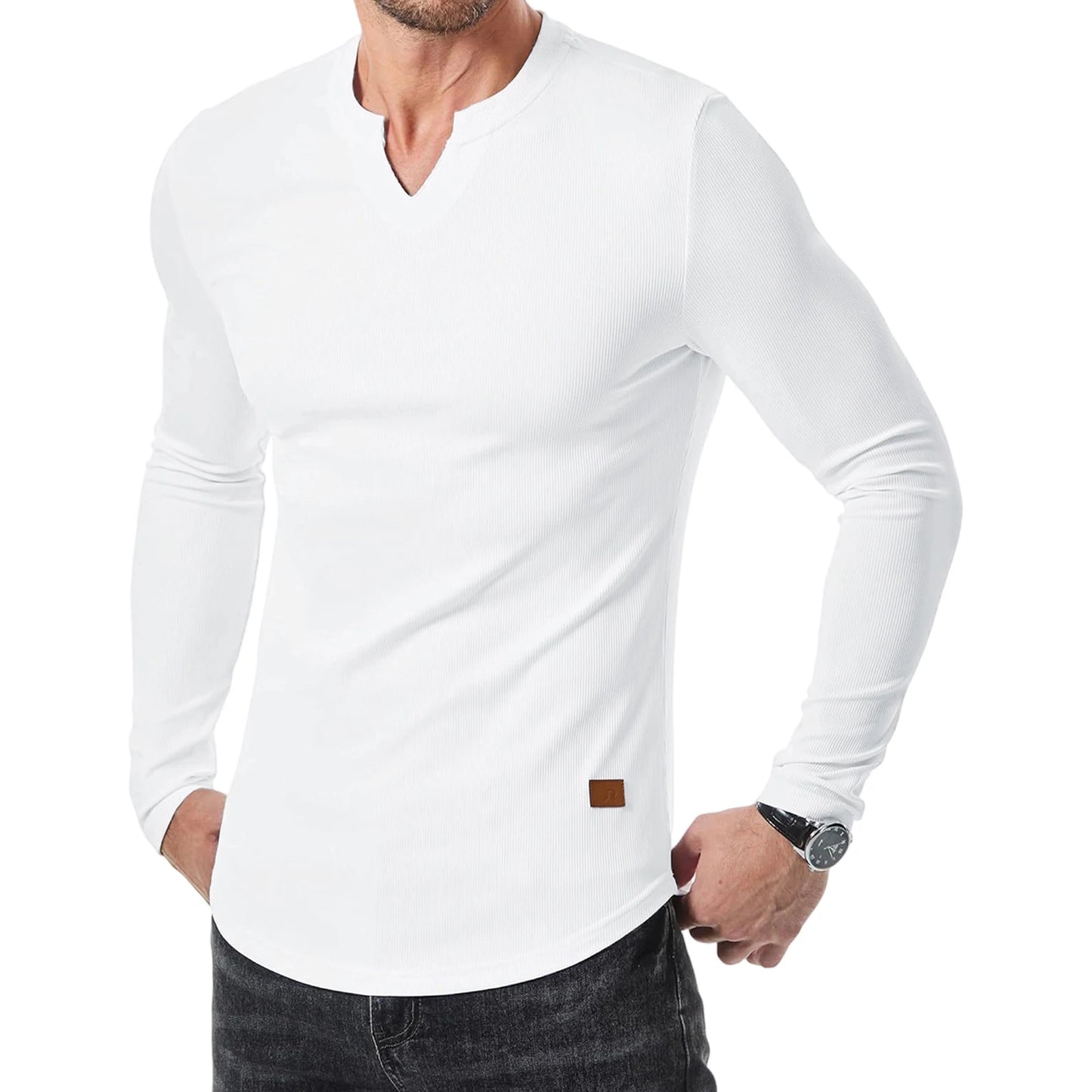 Men's Casual  Fit Long Sleeve Solid Color Muscle Shirts/Spring Fall Tops Fashionable Comfortable T-Shirts