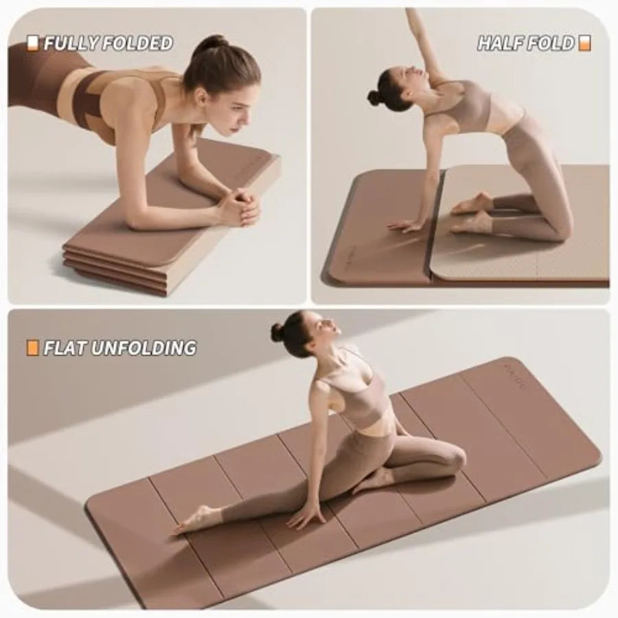 Foldable Fitness Yoga Mat 2/5" 10MM Extra Thick SGS Certified/Non-Slip TPE 75x26" Extra Long-Wide Portable and Easy Store