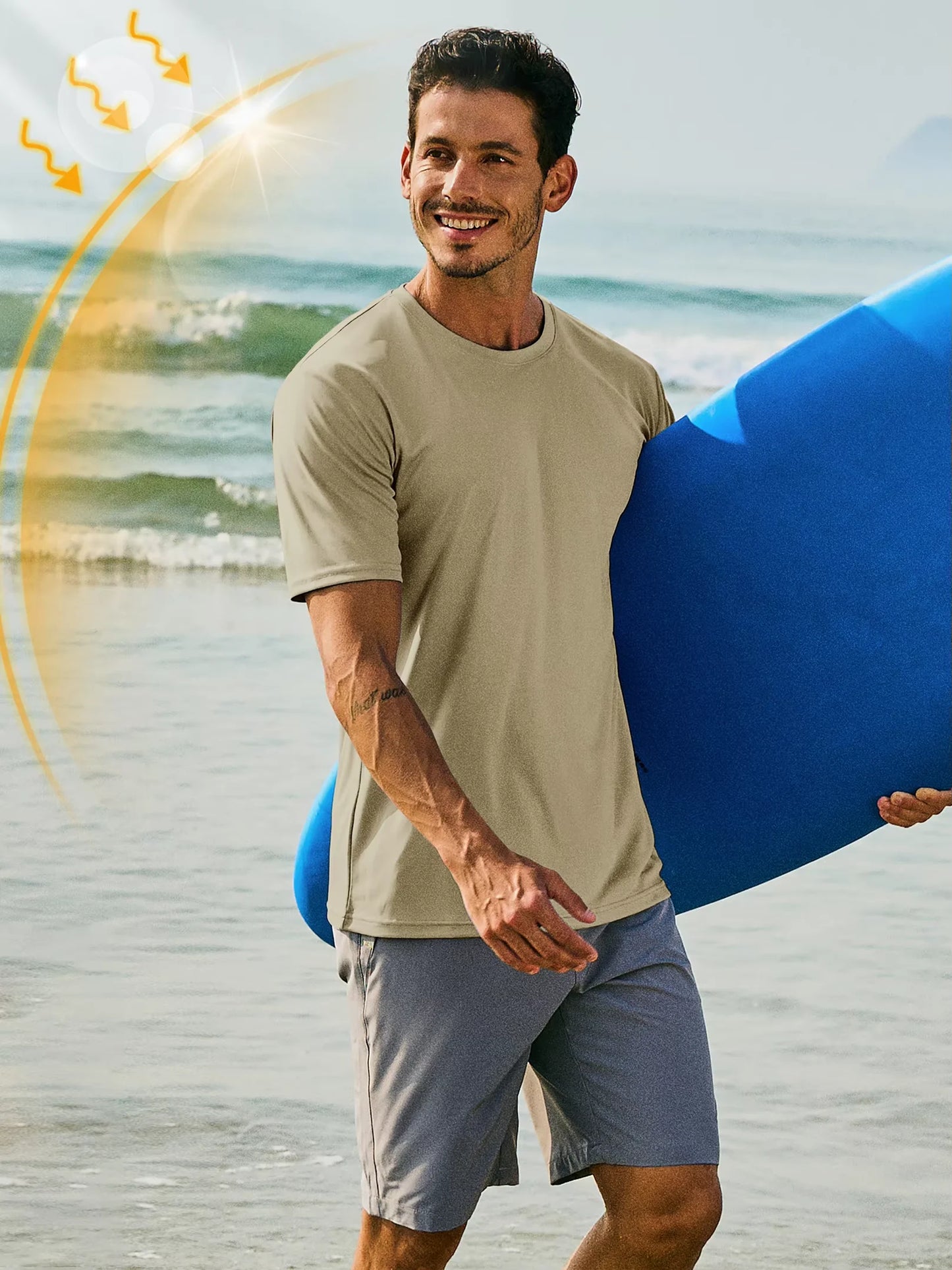Men's UPF 50+ Shirt Sun Protection SPF UV Moisture Wicking/Lightweight Quick Dry Swim Rash Guard Short Sleeve Athletic Running