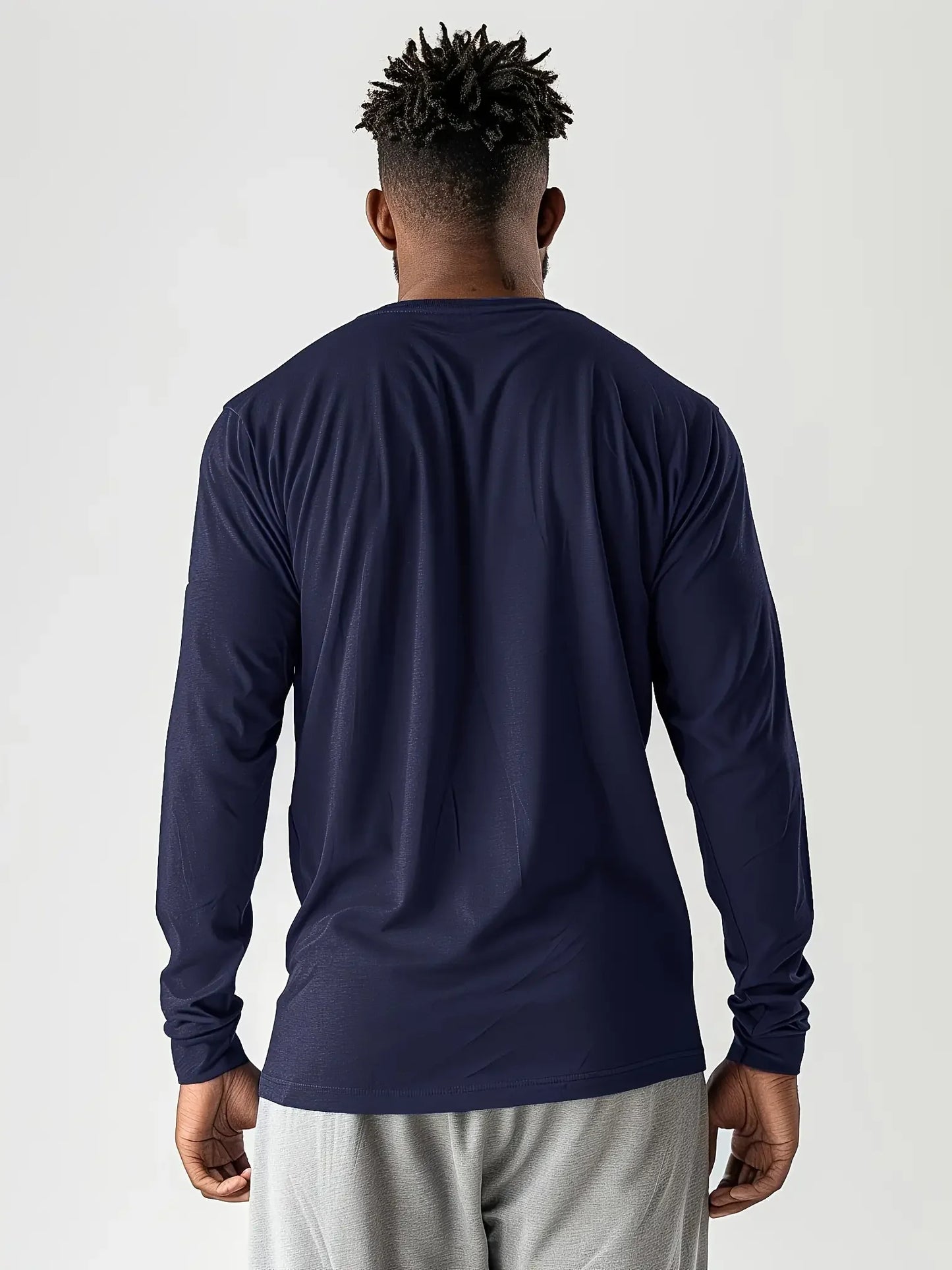 5-piece men's solid color round neck long sleeved/T-shirt, versatile design comfortable and fashionable