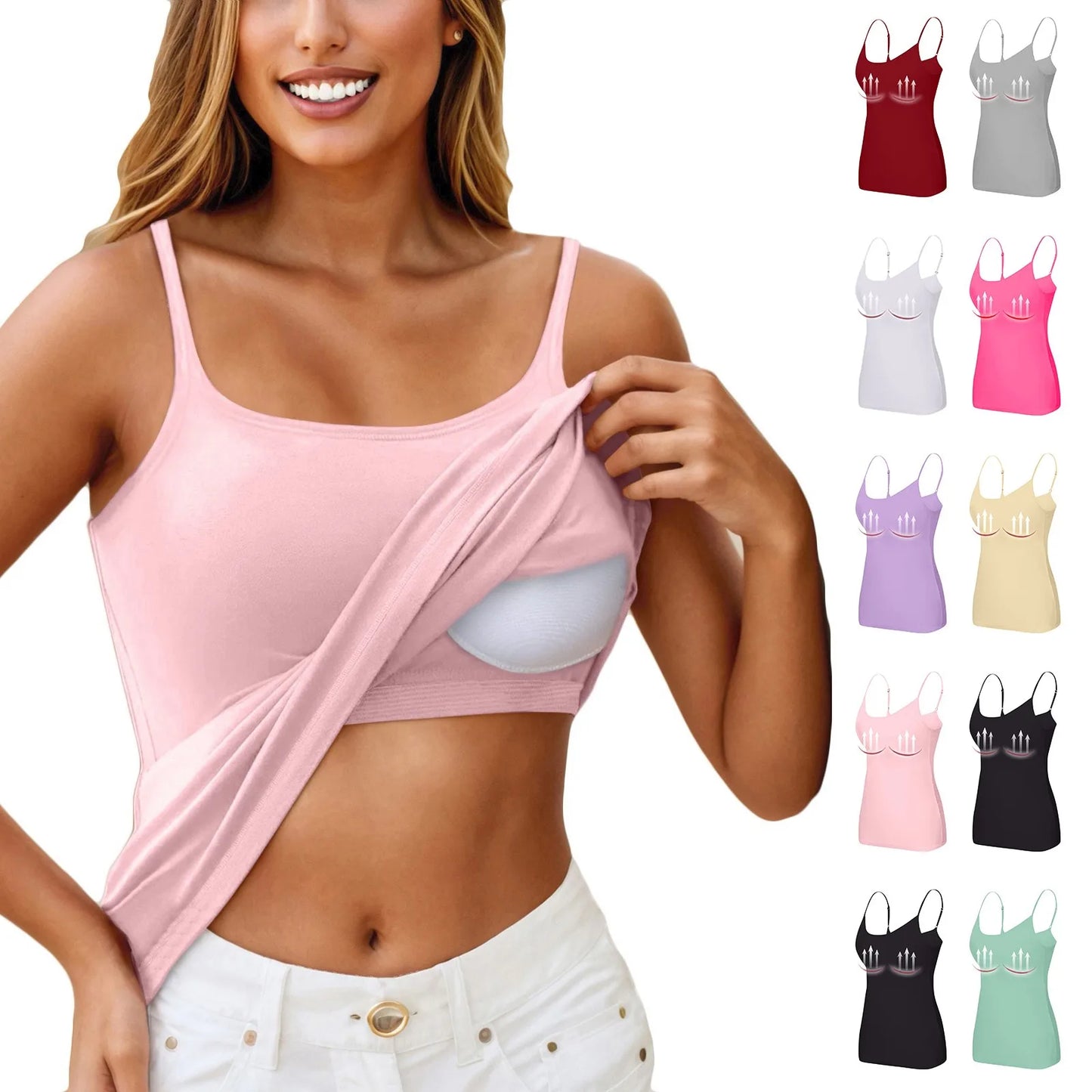 New Padded Bra Tank Top Women Modal Spaghetti Solid Cami Top Vest/Female Adjustable Camisole With Built In Bra Fitness Clothing