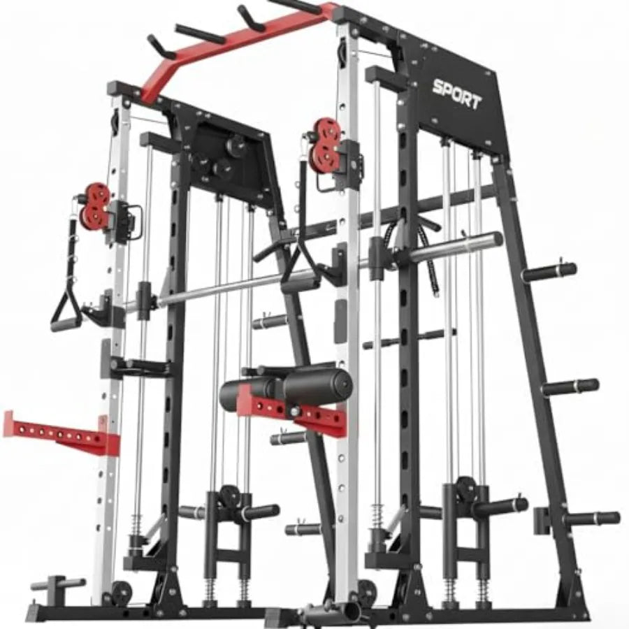 Smith Machine Home Gym All in One Power Cage 2200LBS Workout Equipment/Multifunctional Gym with Squat Rack Cable System LAT Pull