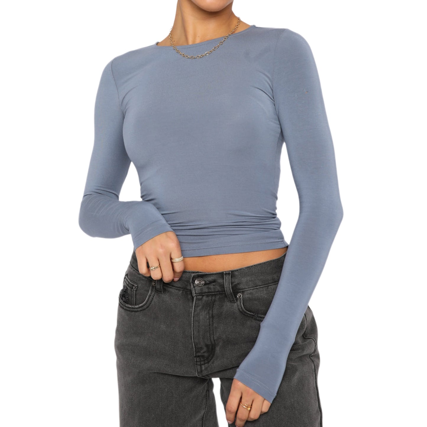Women Crewneck Crop Top Pullover Sexy T Shirts/Solid Color Casual Slim Fit Basic Shirt for Women