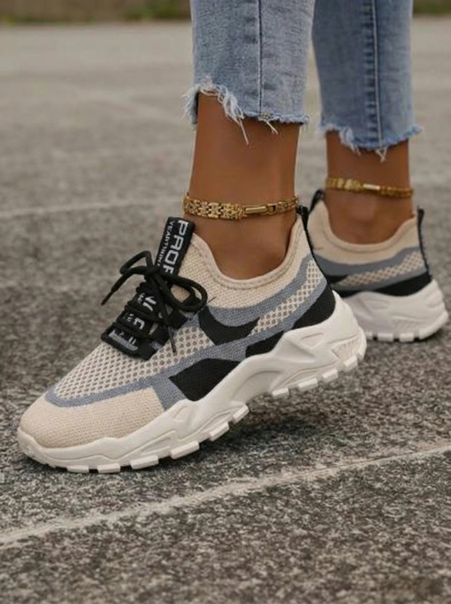 Breathable Mesh Chunky Platform Sneakers Women Lightweight/Casual Shoes Lace Up Non-slip Shoes For Streetwear