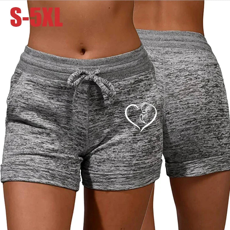 Summer Women's Shorts Printing Elastic High Waist Casual/Sport Fitness Running Oversize Female Sweat Shorts