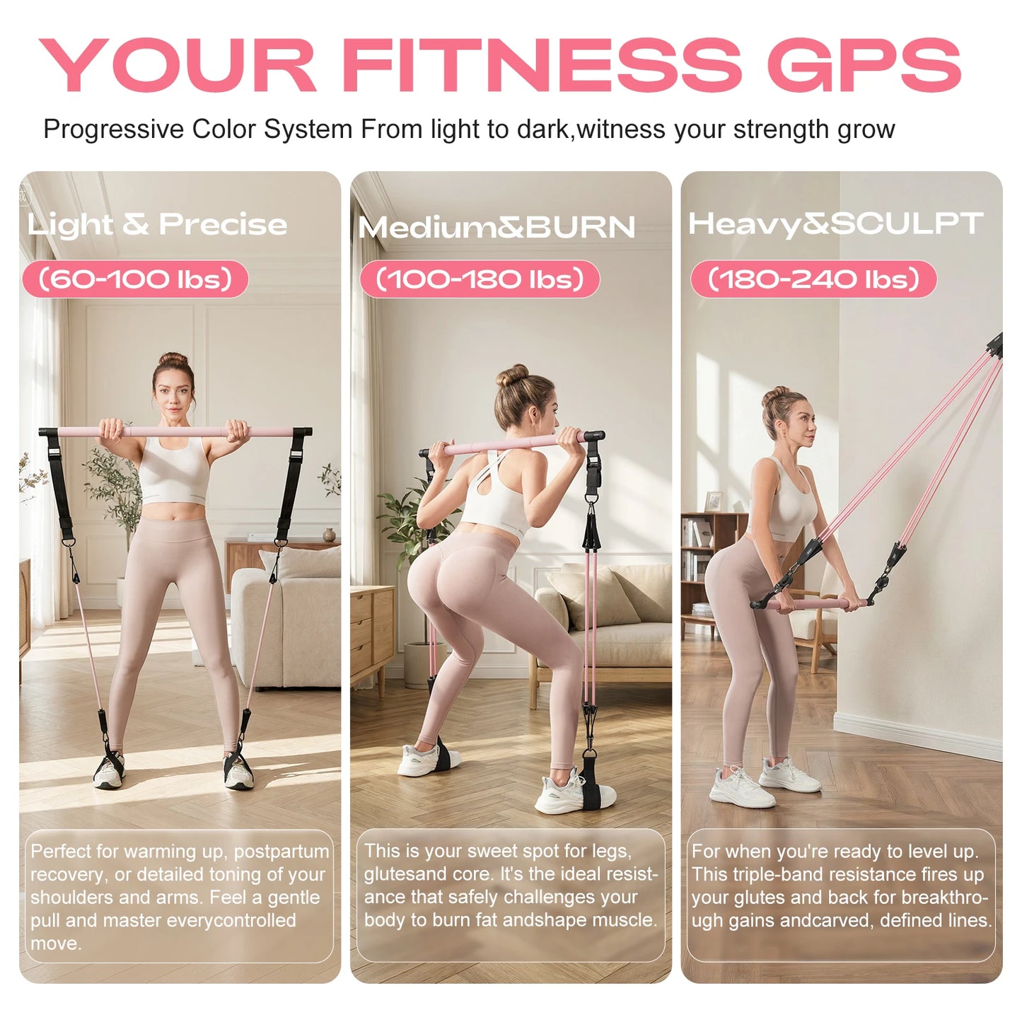 Pilates Bar Kit with Resistance Bands Adjustable Home Gym Workout/Portable Pilates Equipment for Squats Yoga Full Body Training