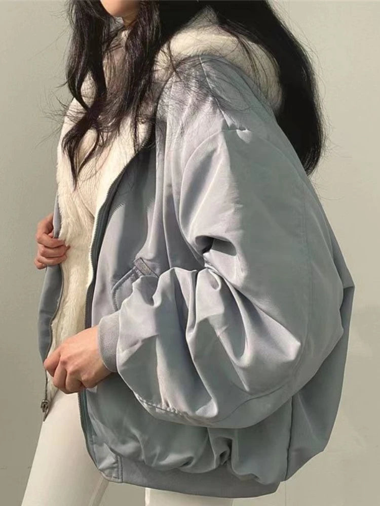 Thick Warm Fashionable Double-sided Cotton Jacket for Women's Clothing/Winter New Casual Zipper Hooded Cotton Jacket for Tops