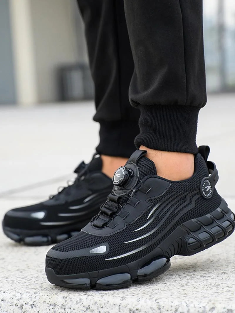 Men's Lace Up Low Top Anti Piercing & Anti Smashing Safety Shoes/with Rotating Button, Contrast Mesh Work Shoes, for Outdoor