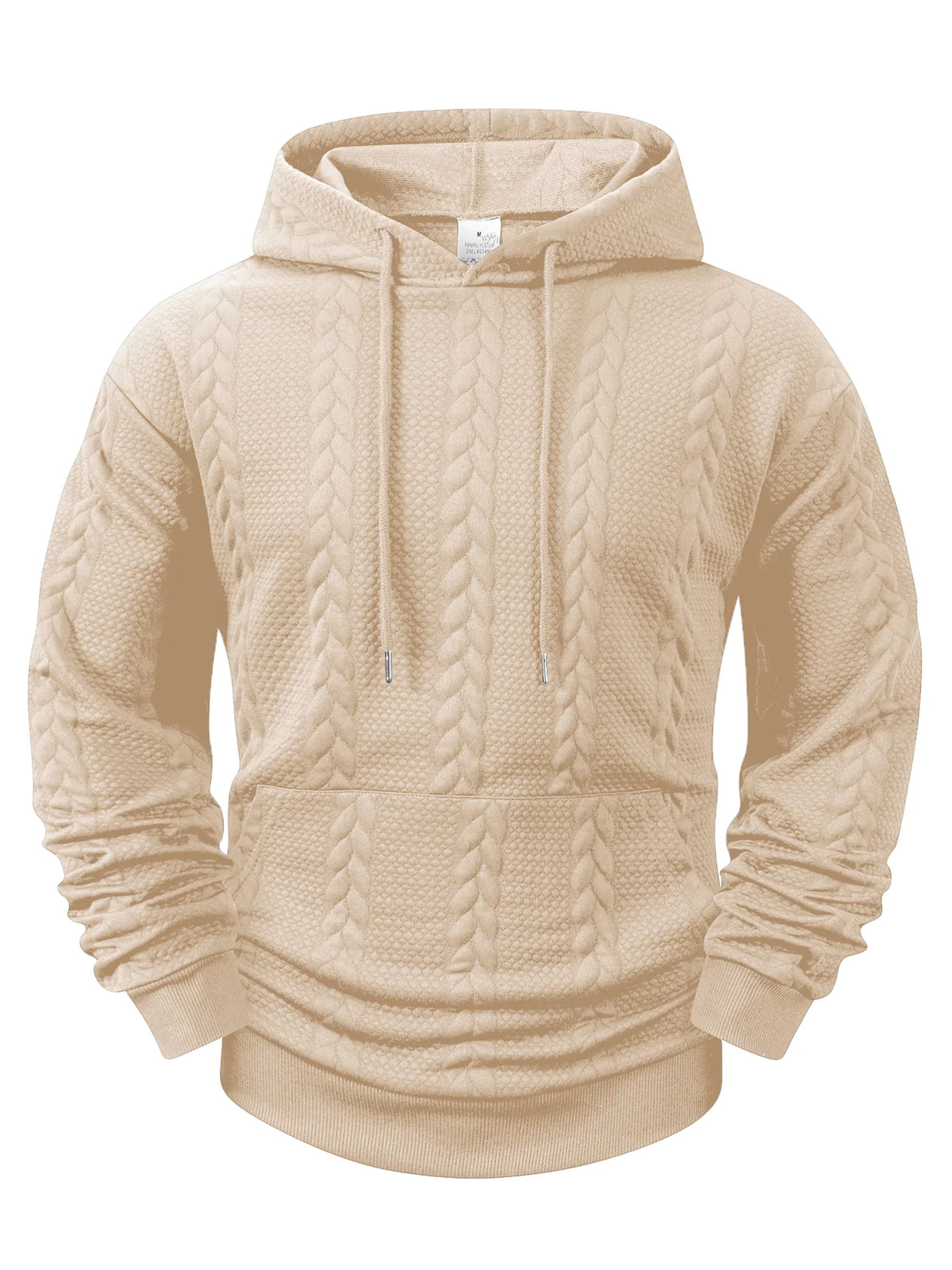 Men's Winter Warm Fleece Hoodie Cable Knit Textured Pullover/Hooded Sweatshirt Kangaroo Pocket for Gym Street Cold Weather Jacket