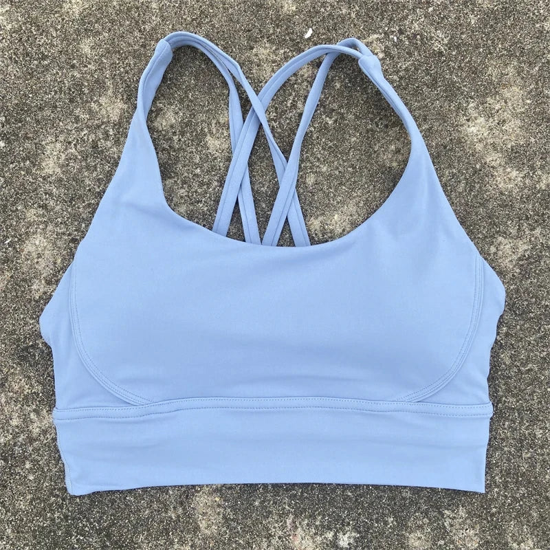 Cross Straps Sports Bra Women Gym Sports Top High Support/Fitness Bralette Yoga Vest Push Up Running Underwear With Chest Pad