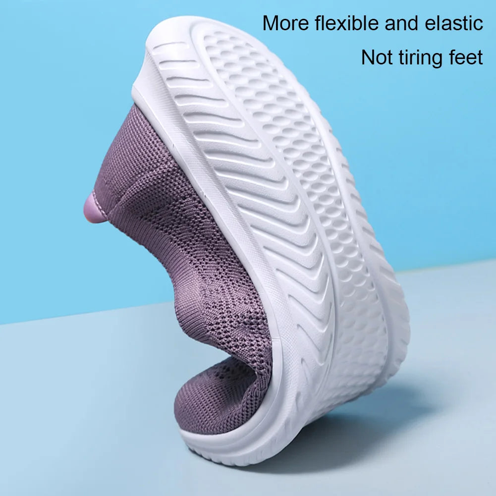 Women Knit Sneakers Slip On Flat Shoes Lightweight Loafers/Walking Sneakers Nursing Flats for Indoor Outdoor