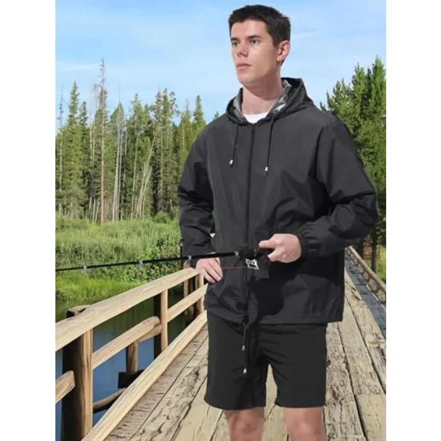 UIQUR Men's Rain Jacket Raincoat Windbreaker Running Waterproof/Lightweight Packable with Hood Travel Hiking Cycling