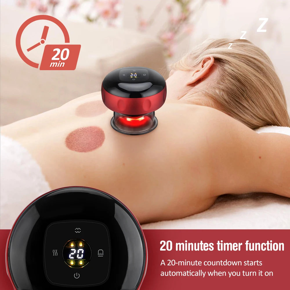 Intelligent Vacuum Cupping Massager 12 Gear Heating Body Gua/Sha Back Neck Arm Cupping Massager LCD Display USB Charging