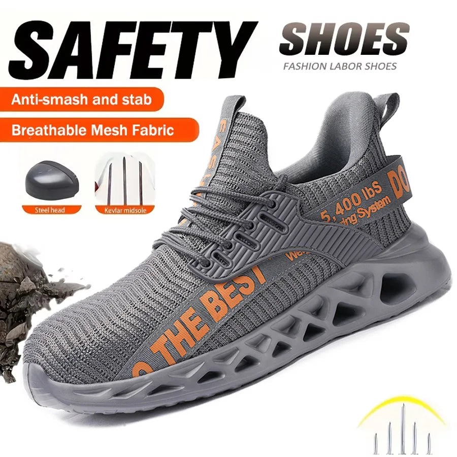 Steel Toe Work Safety Sneakers for Men Lightweight/Anti-Smash Anti-Puncture Protective Shoes
