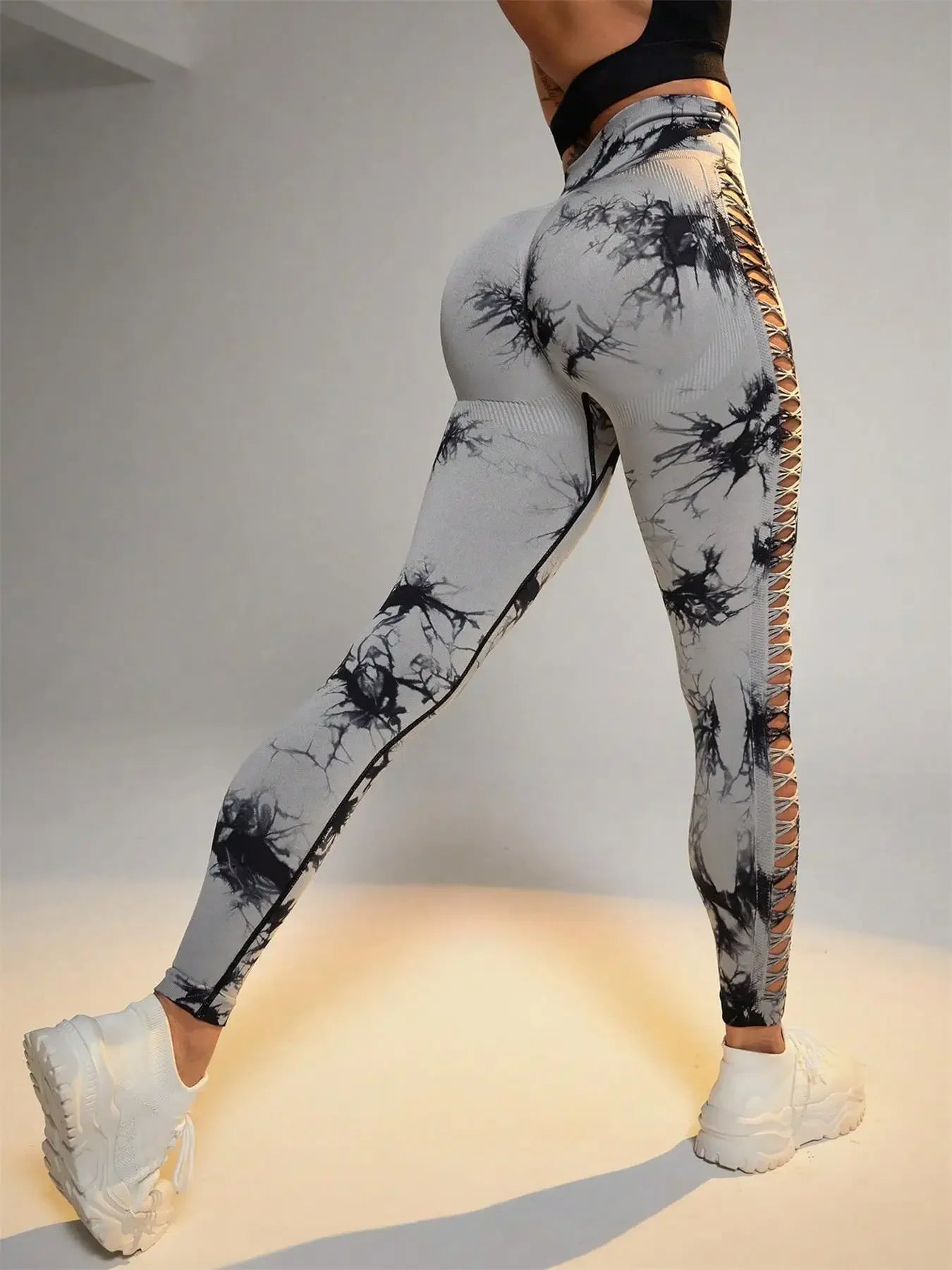 Tie Dye Seamless Leggings for Women High Waist Yoga Pants/Scrunch Butt Lifting Elastic Tights Side mesh design
