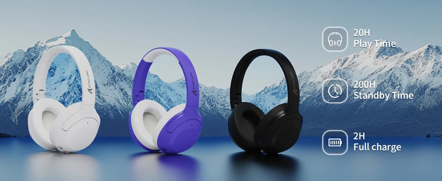 ATTACK SHARK G300 Wireless Bluetooth Headphone with ENC Noise Cancellation/Rechargeable Over Ear Headset, 3.5MM Audio Jack
