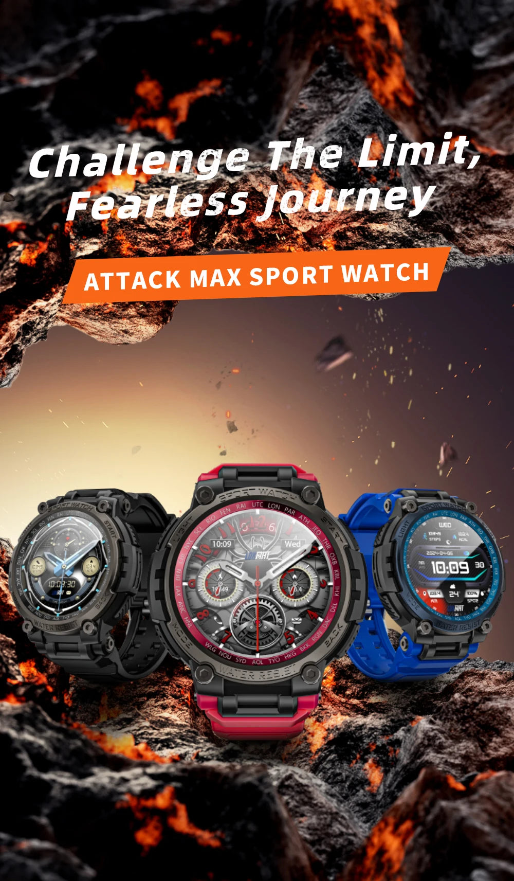 LOKMAT New ATTACK MAX Sport Rugged Smart Watch BT Calls Waterproof/Military Smartwatches Heart Rate Monitor Fitness Tracker