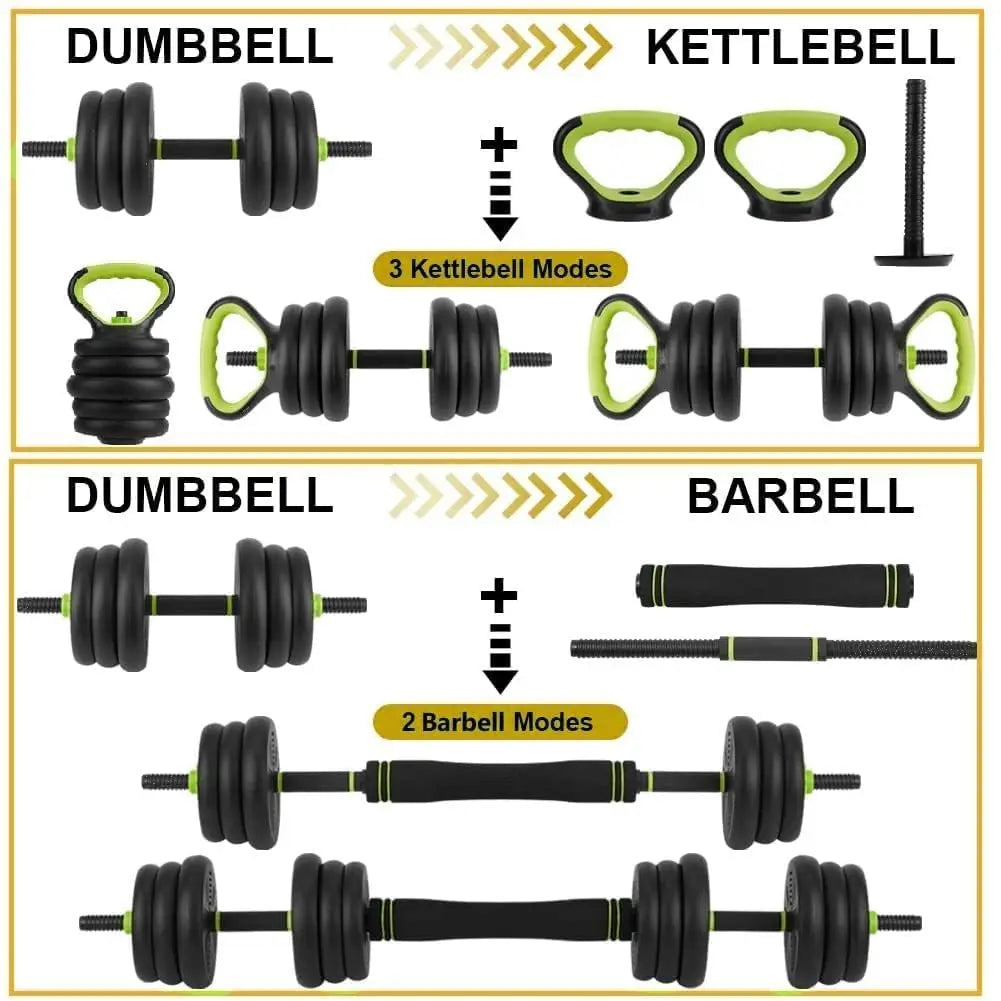 Adjustable Weight Set 44 Lbs, 4-in-1 Dumbbell Set/and Barbell Weight Set for Home Gym Converts to Kettlebell & Push-Up Stand