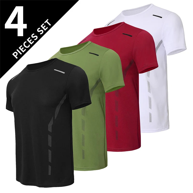 4/1 Pcs Men's Summer Multicolor Quick-drying Sports Short Sleeve/Loose Breathable Fitness Running Badminton T Reflective Strip