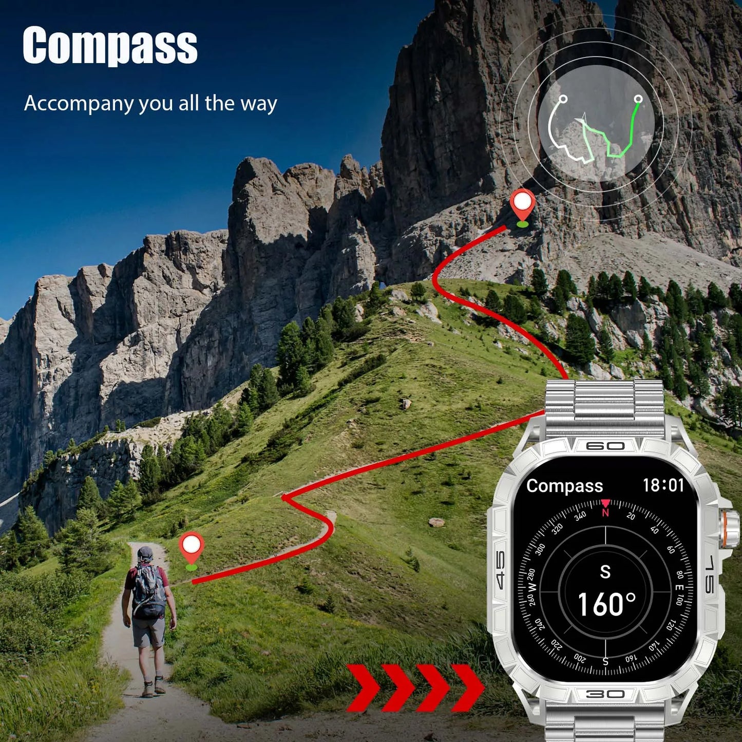EIGIIS New Smart Watch ED Display 100+ Sport Mode With Compass/IP68 Waterproof Bluetooth Call Heart Rate Blood Pressure Men K63