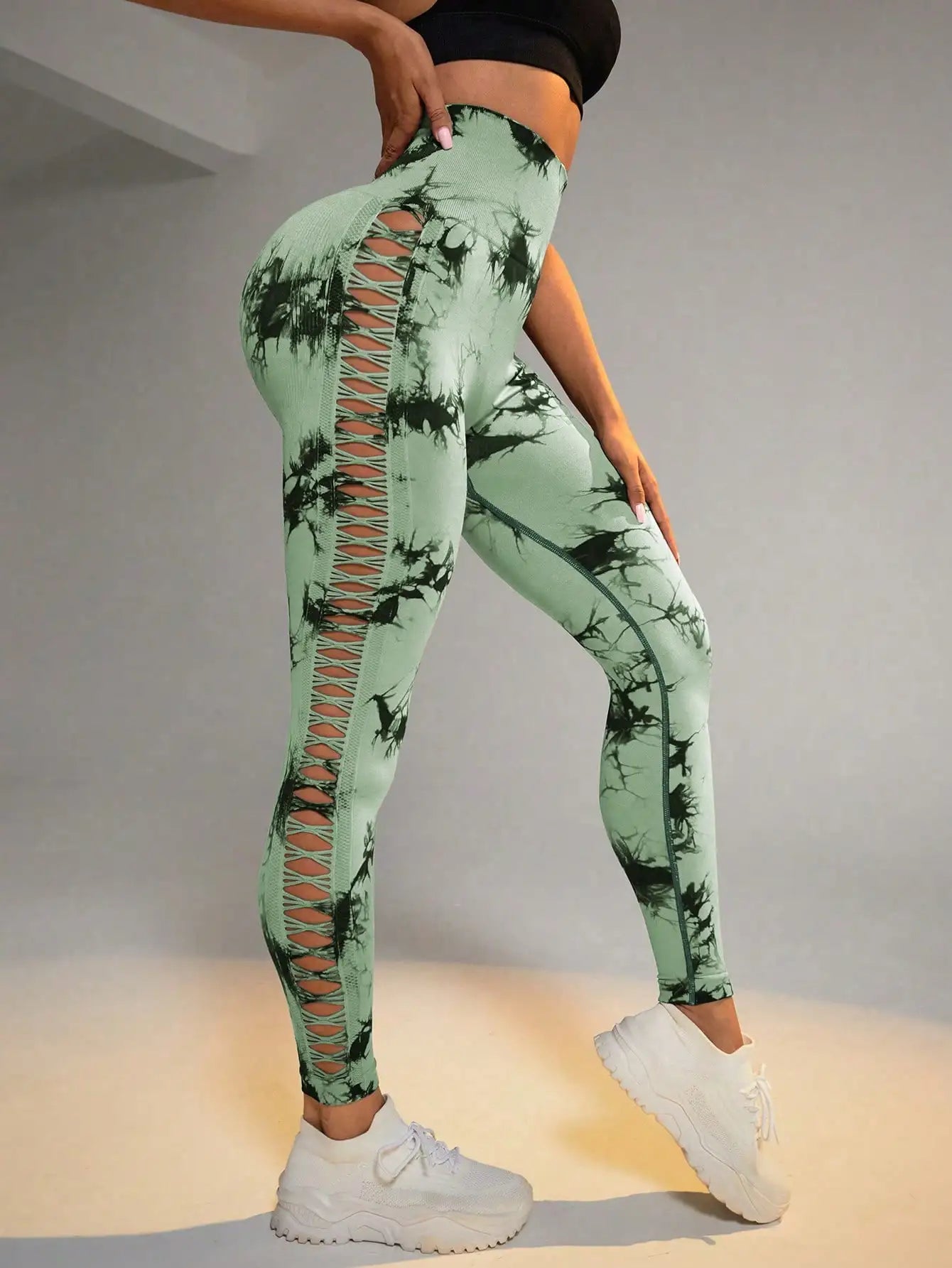 Tie Dye Seamless Leggings for Women High Waist Yoga Pants/Scrunch Butt Lifting Elastic Tights Side mesh design