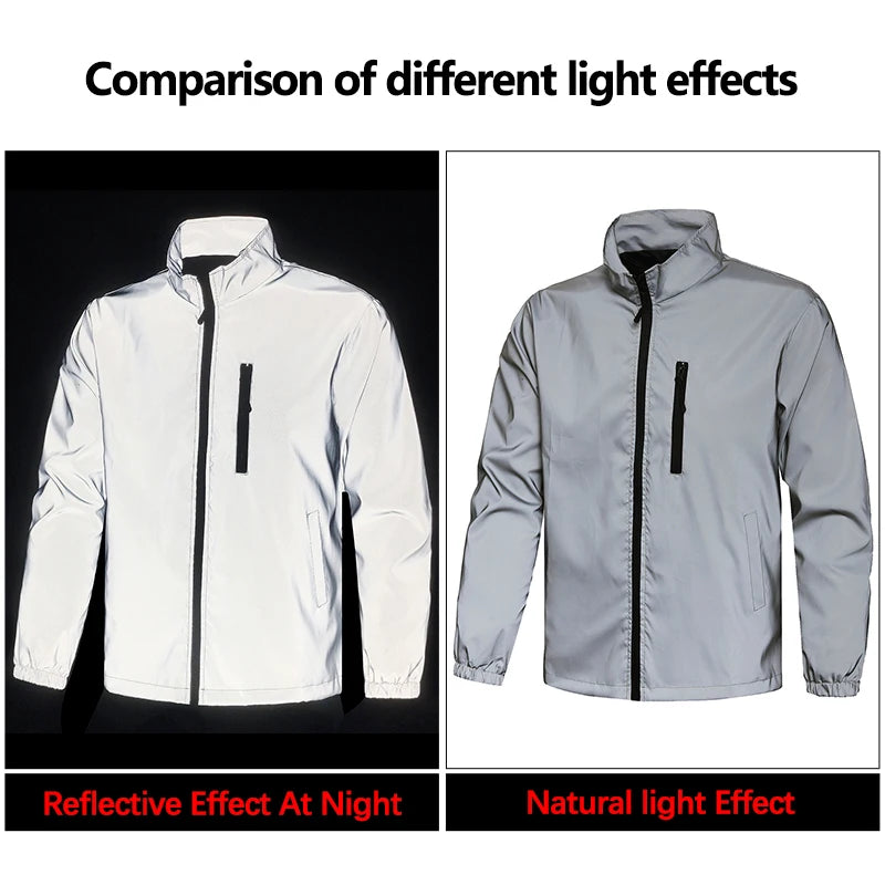 Spring New Men's Reflective Jacket Outdoor Night Running/Cycling Windproof Safety Bright Fashion Stand Collar Casual Coats