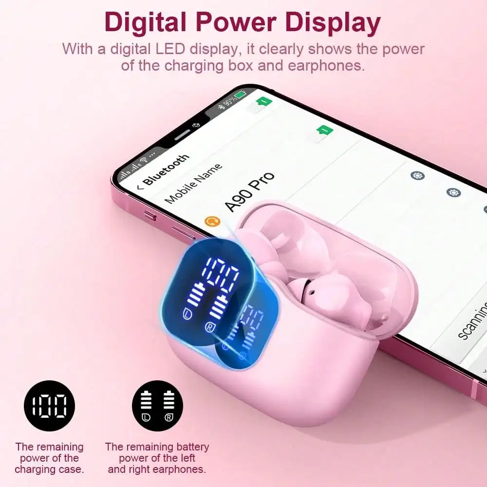 Ordtop Wireless Earbuds Bluetooth Headphones 48H Playtime Ear Buds/With LED Power Display, IPX7 Waterproof Bluetooth 5.4 Earphones