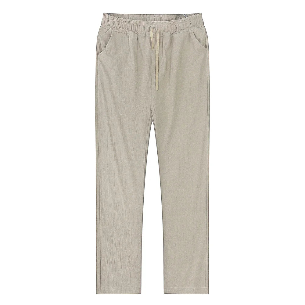 Men's Cotton Linen Pants Male Autumn New Breathable/Solid Color Linen Trousers Fitness Streetwear S-3XL