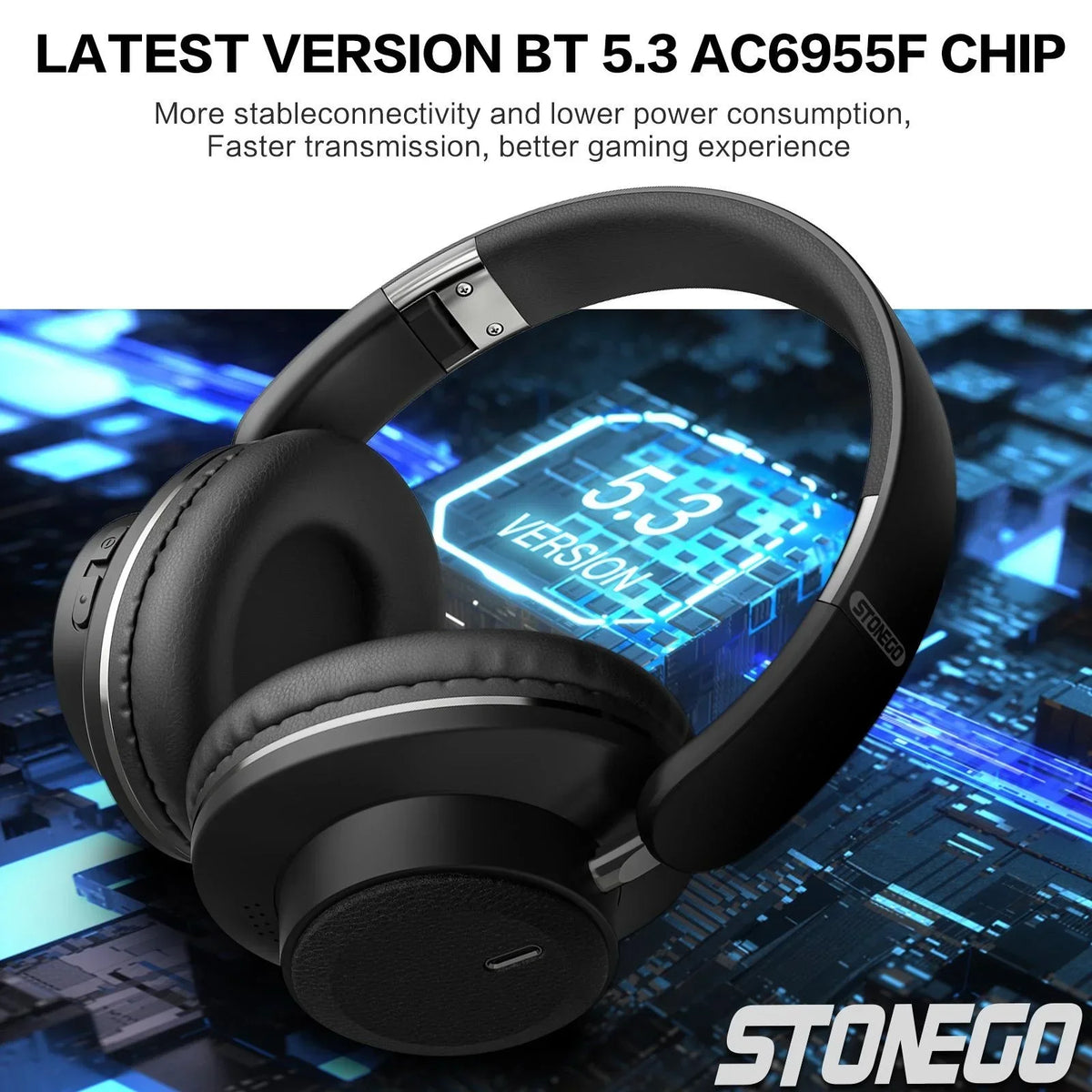 Bluetooth Headphones Wireless Headset Over Ear Foldable/Portable Fashion Aesthetic Design With 24H Long Battery Life