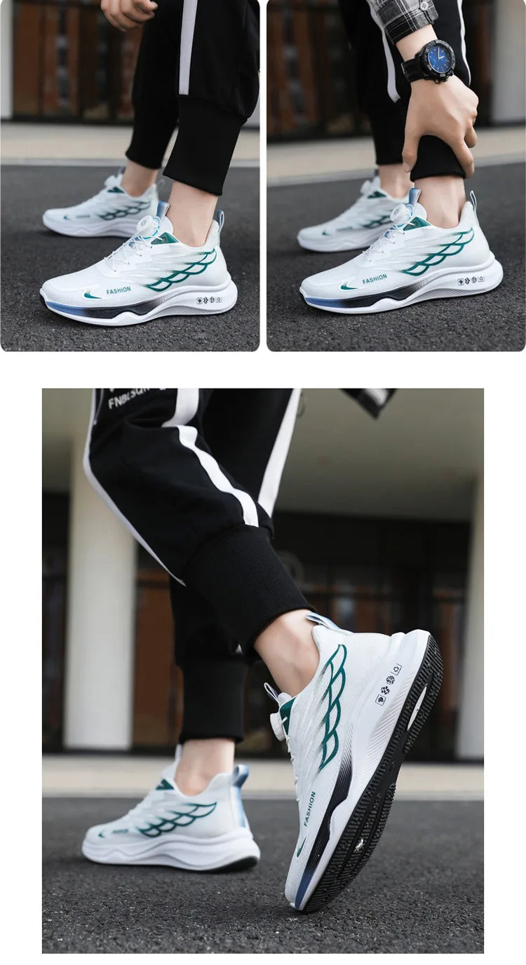 Oulylan Men's Running Sports Shoes Casual Fashion Popular Mesh/Rotating Buttons Breathable Hollow Sneakers Men