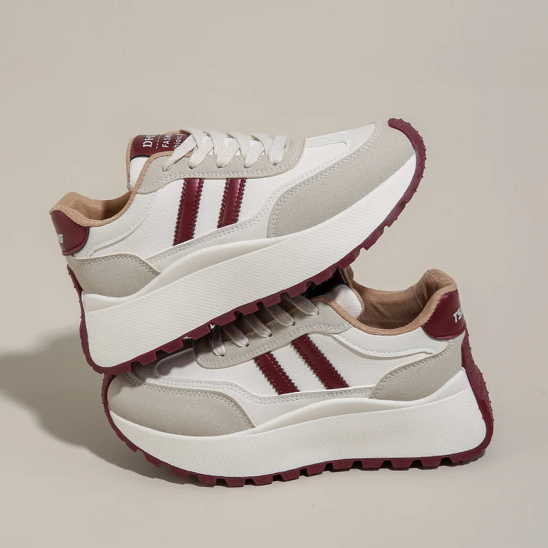 New Summer Autumn Women's Shoes With Thick Sole Casual Board Shoes/Spliced Sports Leather Surface Shoes For Students