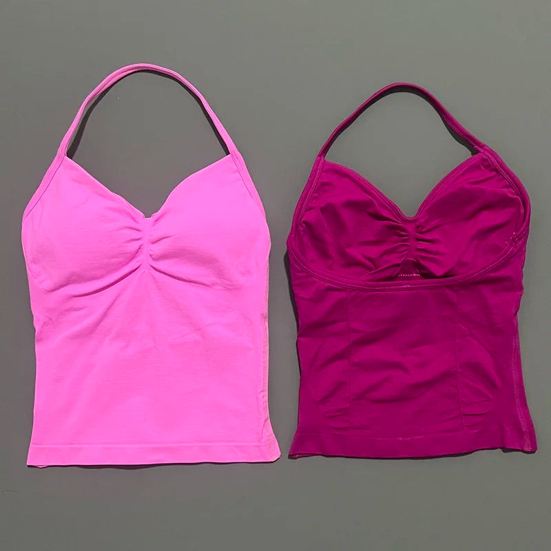 Histello Longline Strappy Top Women Sports Yoga Vest Fitness Tank Top/Gym Beautiful Open Back Bra Running Workout Halter