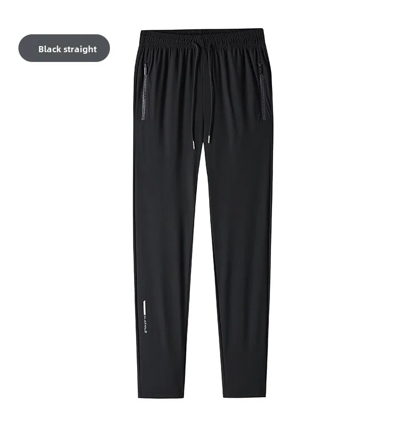 Men's solid color pants summer ice silk elastic quick drying/loose sports pants suitable for casual and business wear M-8XL