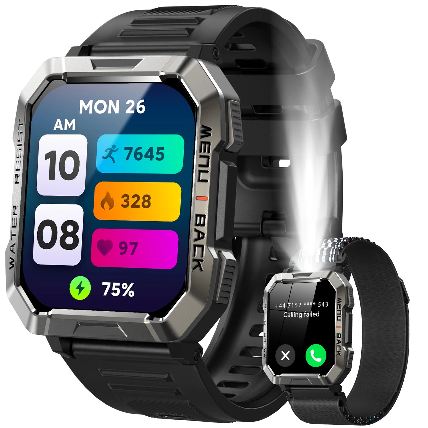 Blackview New Smart Watch 2.01'' HD Display Outdoor Men's Watches/with Emergency Lighting Bluetooth Call Waterproof Smartwatch