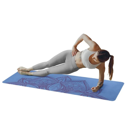Blue Sweat Absorbent Grippy Suede Hot Yoga Mat with Strap for Enhanced Stability/and Comfort During Intense Workouts and Indoor