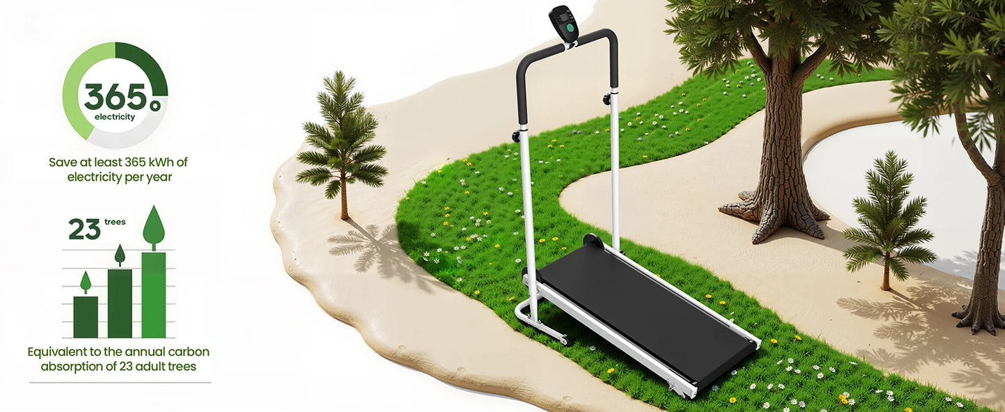 AKLUER Foldable Compact Non-Electric Treadmill/Dual Flywheel & Fixed Incline LCD Monitor, Non-Slip Belt, Soft Foam Grips for Home Gym